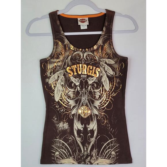 Harley-Davidson Tops - Ladies Harley-Davidson Motorcycles Sturgis South Dakota 2012 Brown Tank Top Sz:S